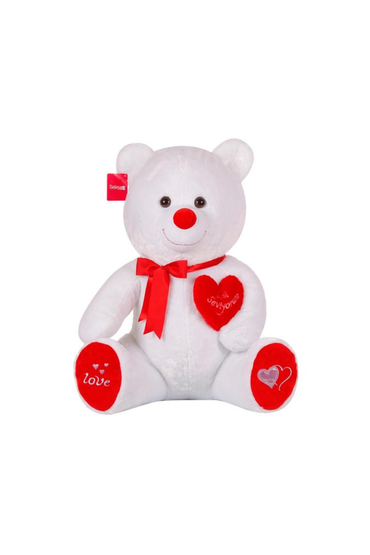 KENPAZAR Yumoş Ayı 47 cm Beyaz Pelüş Ayı Kalpli Sevgiliye Hediye