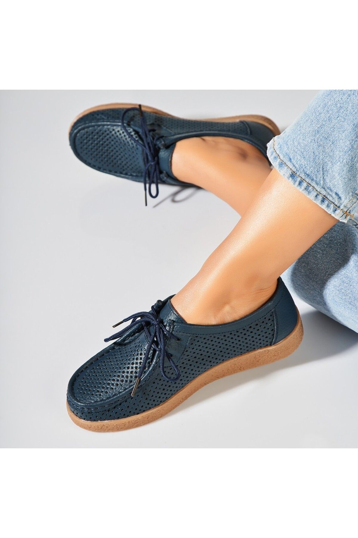 Joana-Women's Loafers Natural Leather Navy Blue Jyana 4