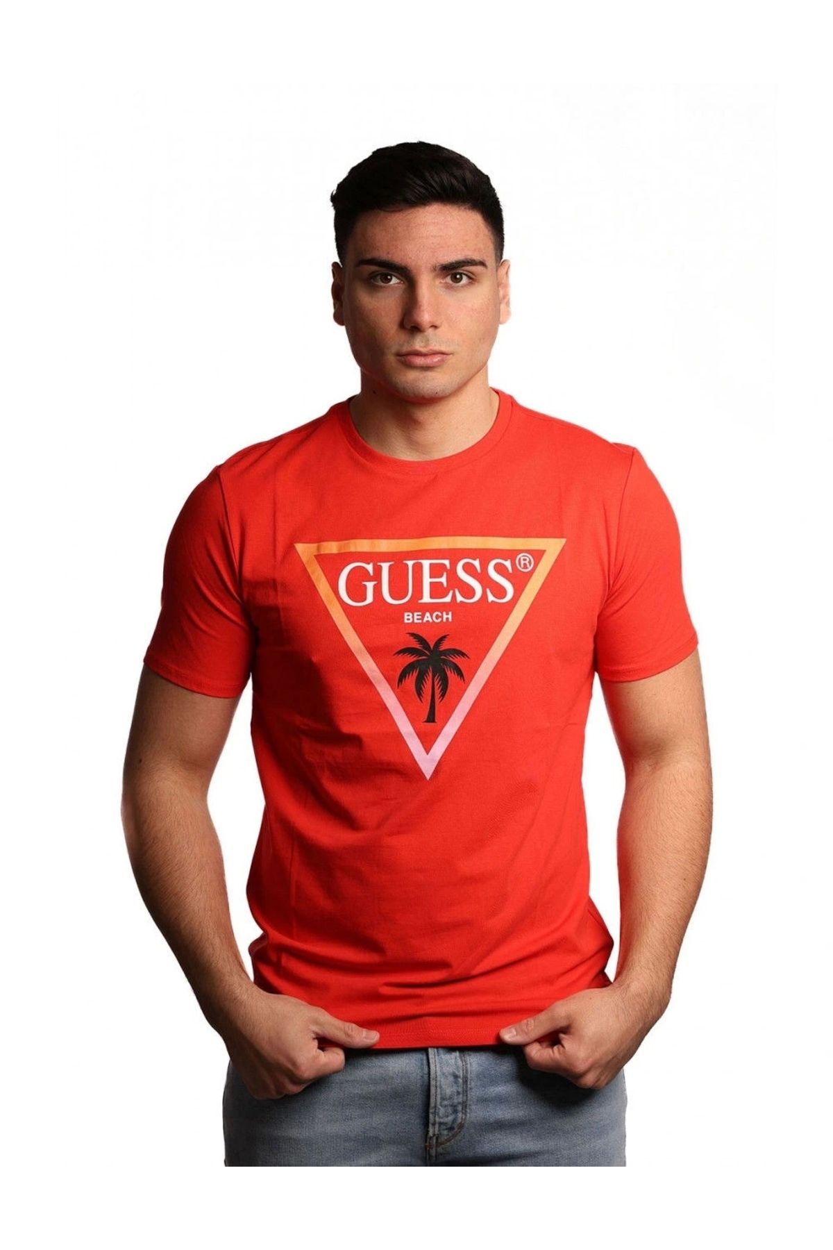 تی شرت مردانه با لوگوی قرمز Guess