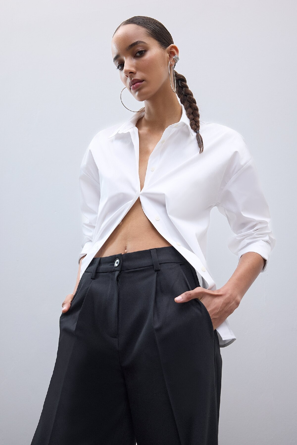 DeFacto-Oversize Wide Fit Basic μασίφ ποπλίνα μακρυμάνικο πουκάμισο T8735az25sp 3