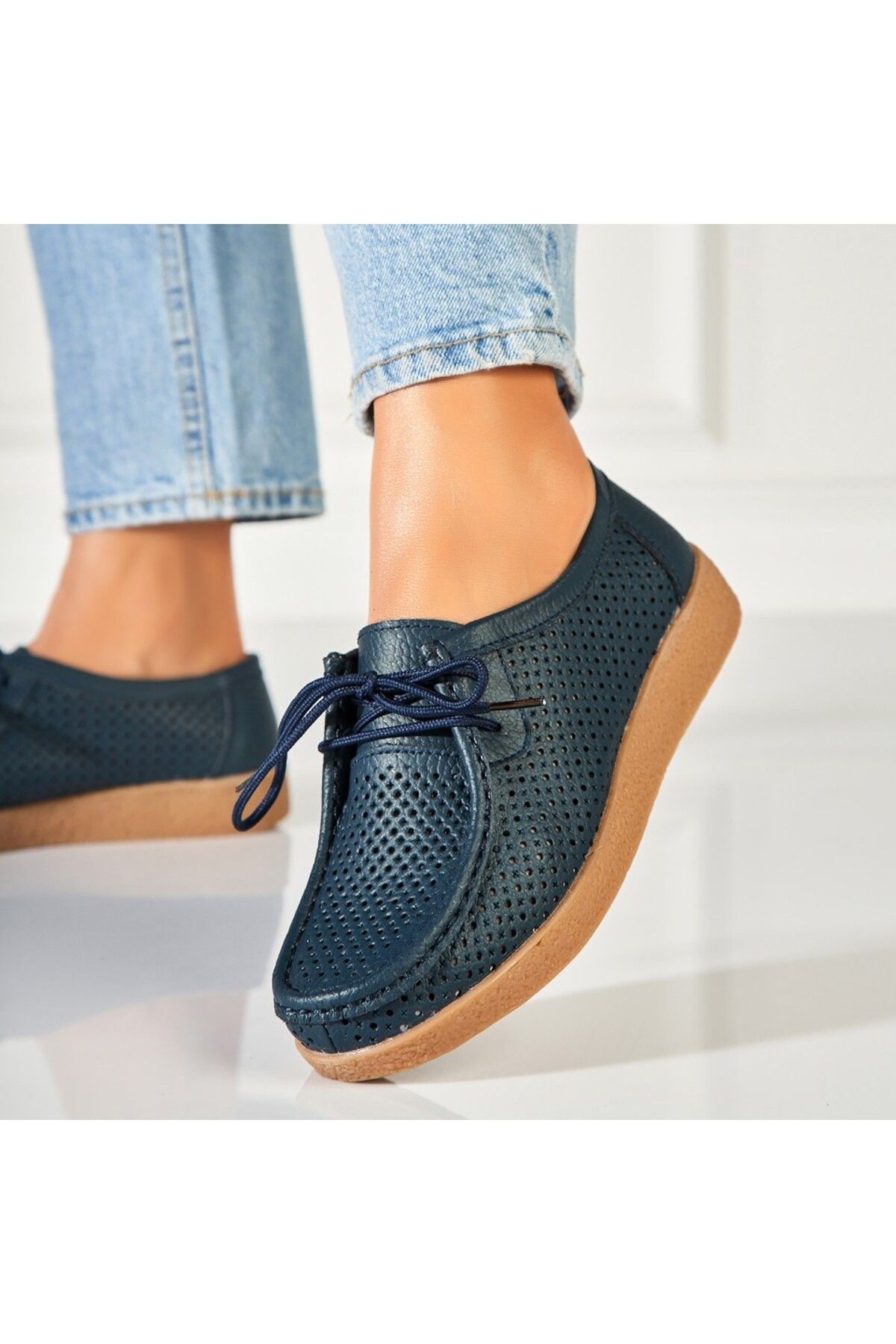 Joana-Women's Loafers Natural Leather Navy Blue Jyana 5