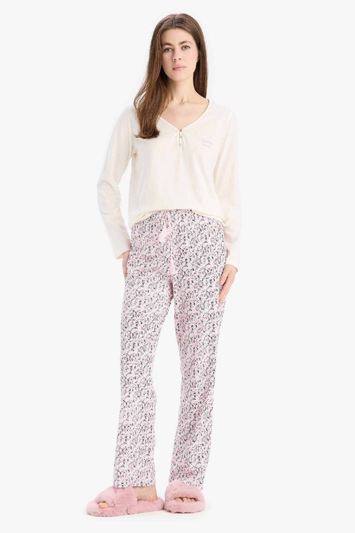 DeFacto-Pajama Set Long Sleeve Top Print Long Bottom Six-Fall in Love E0856Ax25Sp 2