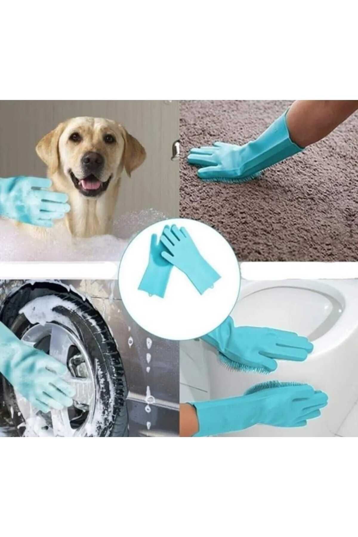 Dalian Home 1 Çift Kedi Köpek Yıkama Fırçası Pet Banyo Silikon Bulaşık Yıkama Eldiveni Fırça Eldiven