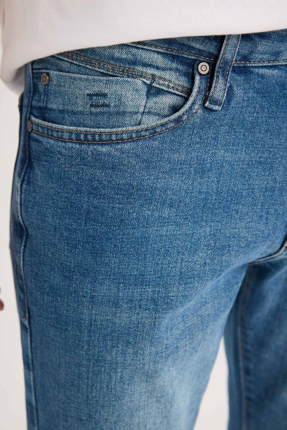 شلوار جین آبی مردانه SLIM FIT BARN قالب باریک کمر Defacto