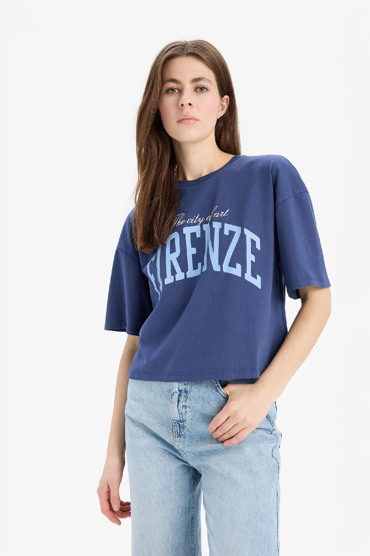 DeFacto-Tricou cu mânecă scurtă din bumbac pieptănat, cu mânecă scurtă, cu imprimeu, cu croială largă, E5149ax25sm 3