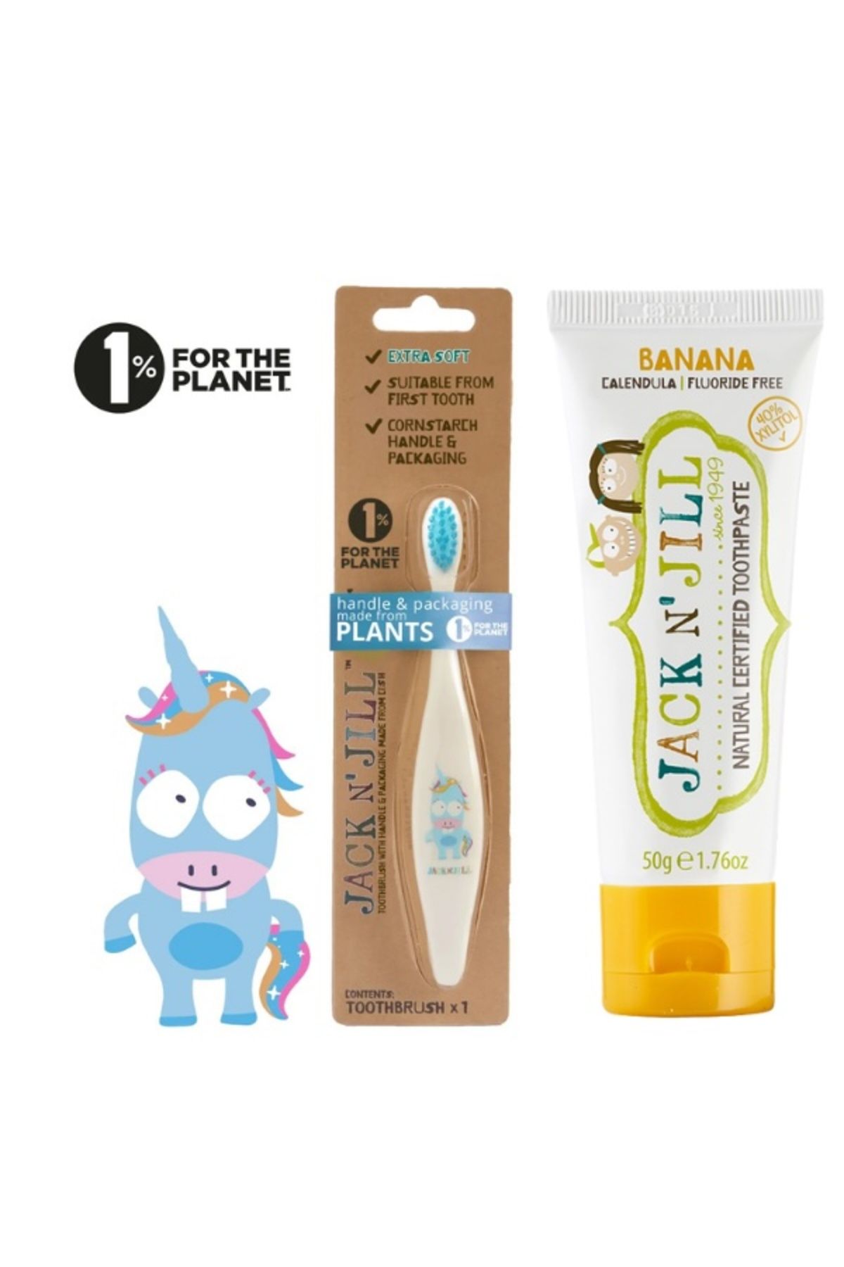 Jack N'Jill Bebek/Çocuk Diş Fırçalama Seti (Unicorn Diş Fırçası + Muz Aromalı Diş Macunu 50g)