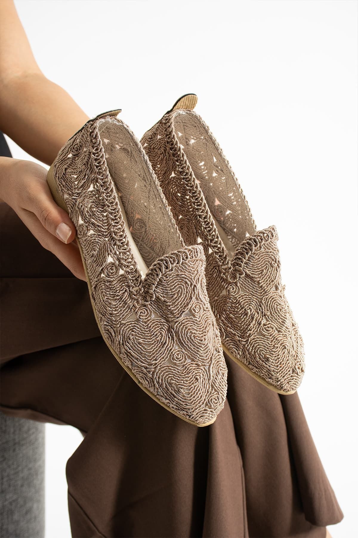 Zirve Moda-Women's Knitted Buckle Ballerina Shoes Mother Shoes Casual Shoes Lace Ballerinas 3