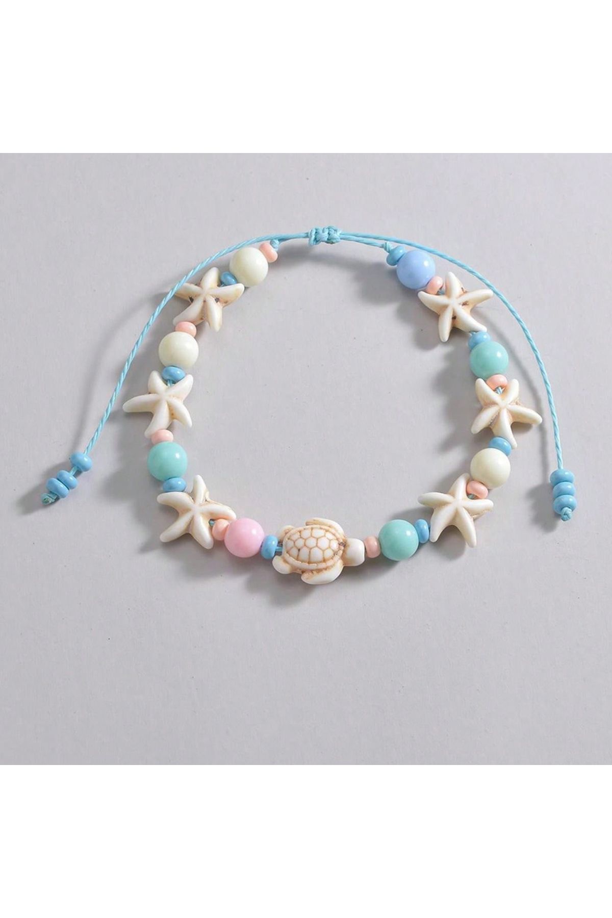 Choice-ASL70130A Neon Pink Color Flower Shell String Weaving Handmade Anklet Starfish Shell Turtle Charm Ad 1