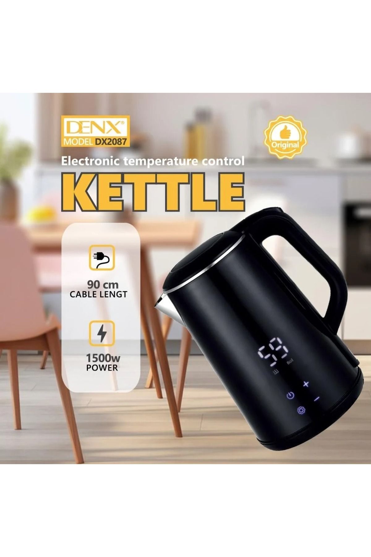 Denx-غلاية ستيل رقمية بخاصية الحفاظ على الحرارة والتحكم بمستويات الحرارة سعة 1.6 لتر ، 1500 واط 4