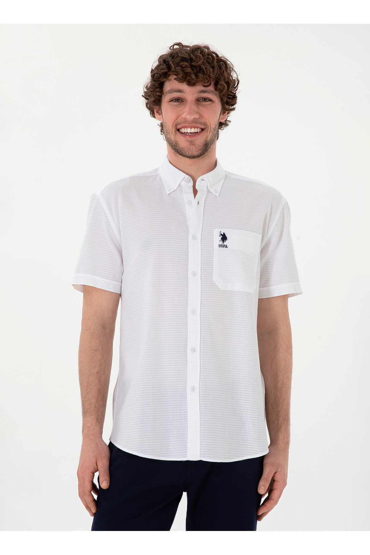 یو اس پولو پیراهن مردانه سفید یقه گرد پولو مردانه معمولی U.S. Polo Assn. BROOM