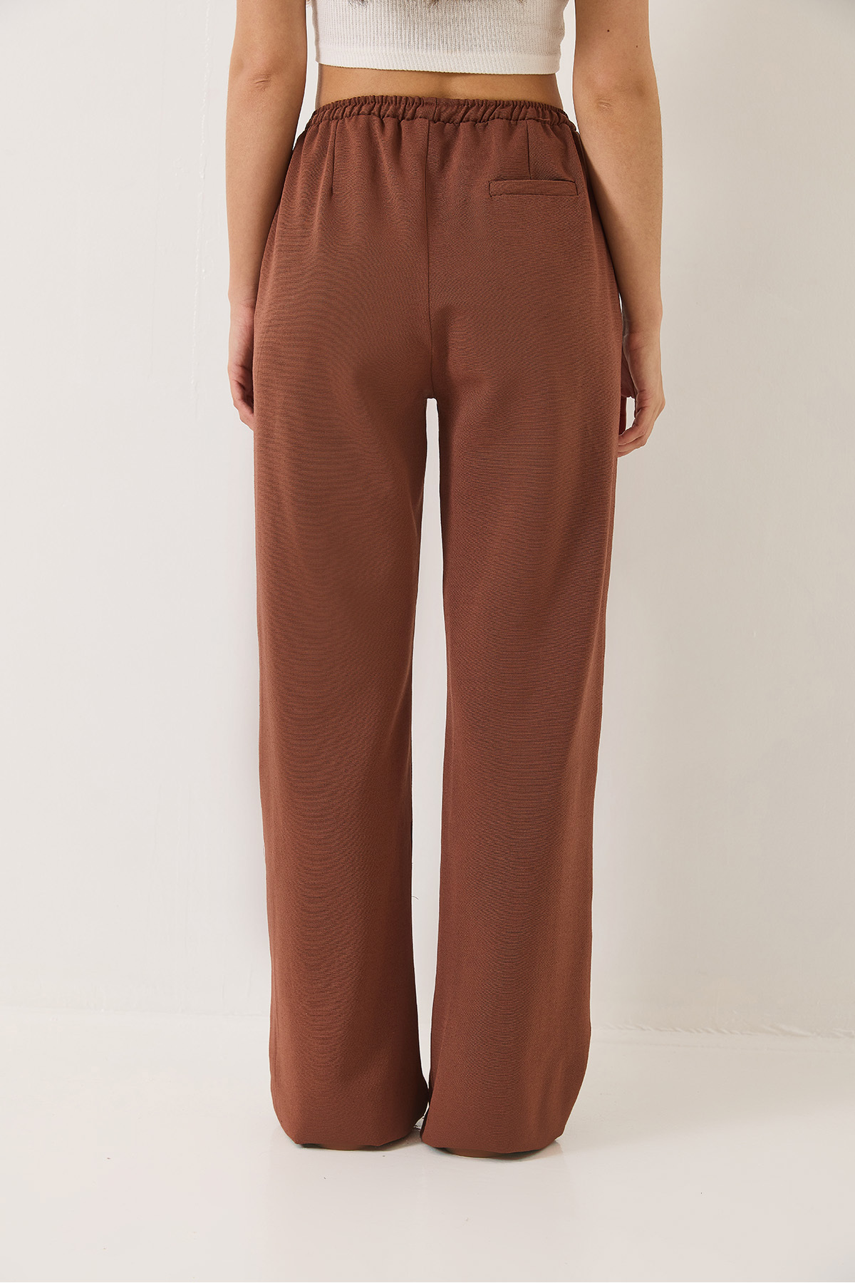 Bianco Lucci-Women's Elastic Waist Pocket Detailed Palazzo Linen Trousers 80182 60271083 7