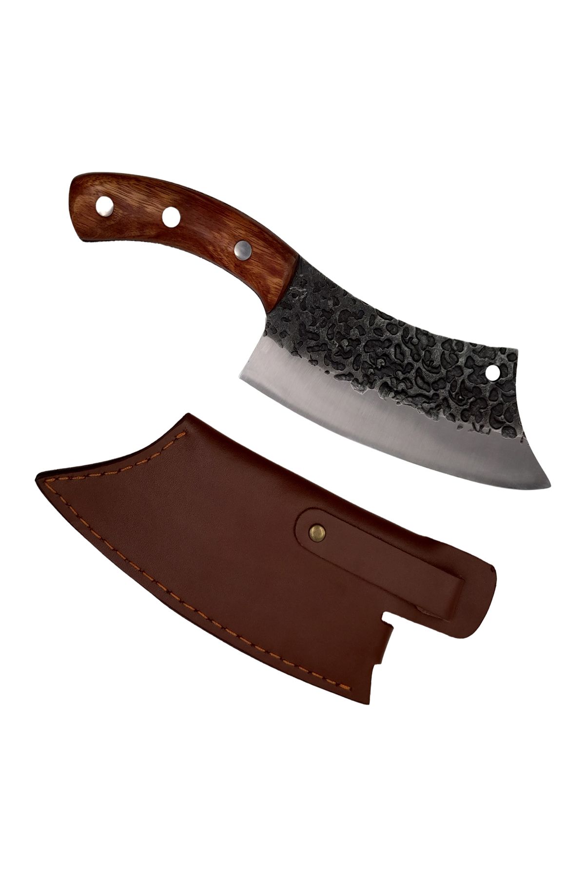 Depox Cuțit Cleaver, Japonez, Ideallstore , Forjat Manual, Cu Tang Complet 26 Cm, Oțel Inoxidabil, Mâner Din Lemn - One Size