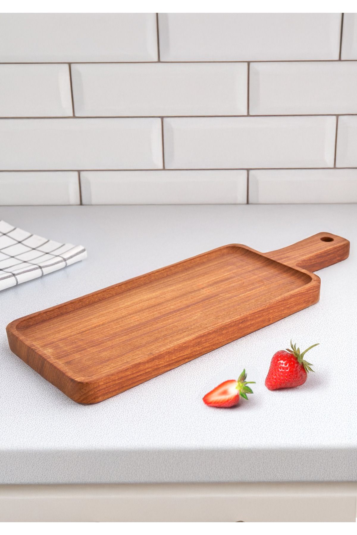 NESS HOME-Ayous Tree Rectangular Serving and Presentation Plate with Handles - Presentation Tray 1