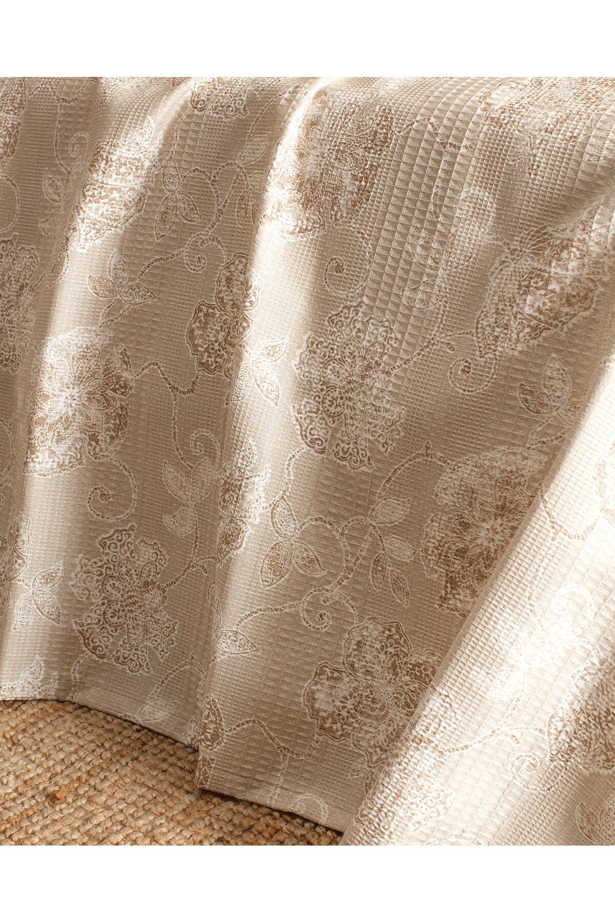 Madame Coco-Berne King Size Baumwoll-Ecocell-Piqué-Set mit Print - Beige 5