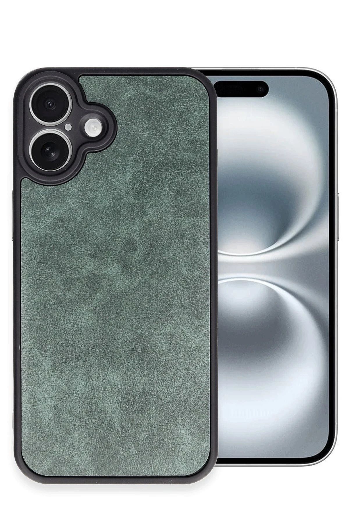 NewFace iPhone 16 Plus Kılıf Aras Deri Kapak - Koyu Yeşil HNZRN