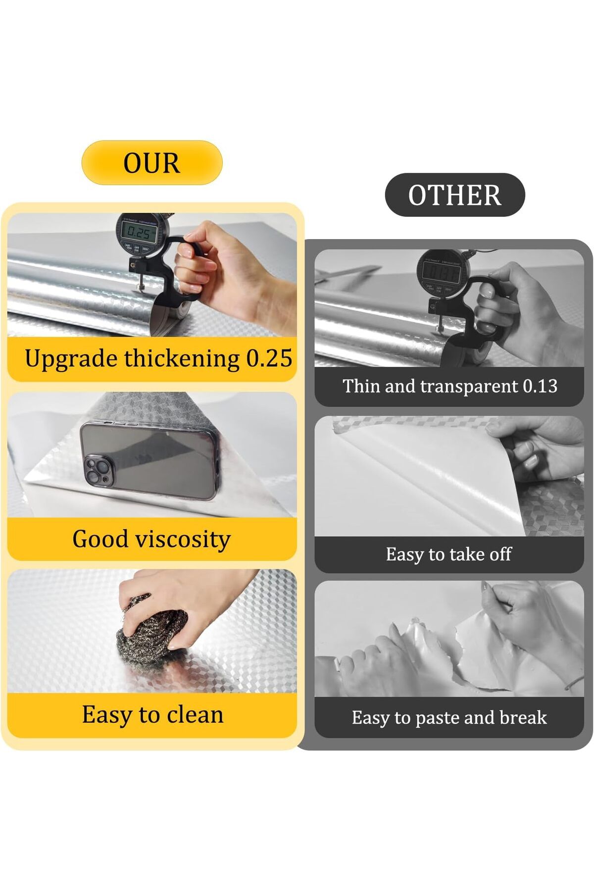 COOYA-Aluminum Foil Waterproof Paper Kitchen Stickers,40x1m,Heat-Resistant & Waterproof,Wear-Resistant 5