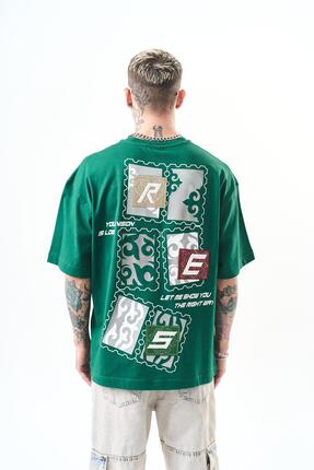 Respire Erkek Low Vision Nakışlı Oversize T-Shirt Nefti