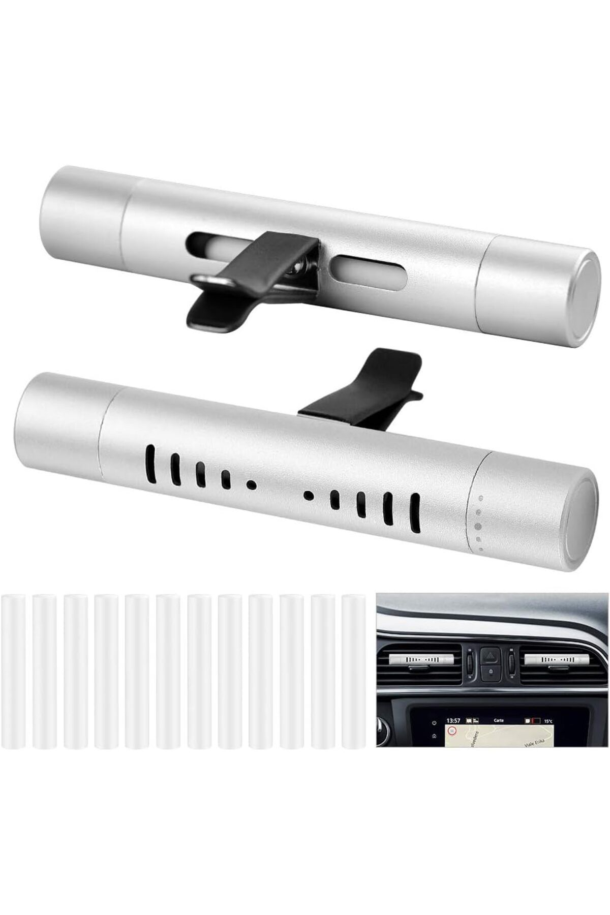 COOYA-Car Air Scents Diffuser, Vehicle Air Vent Clip with 12 Refill Sticks Silver(2 packs) 1