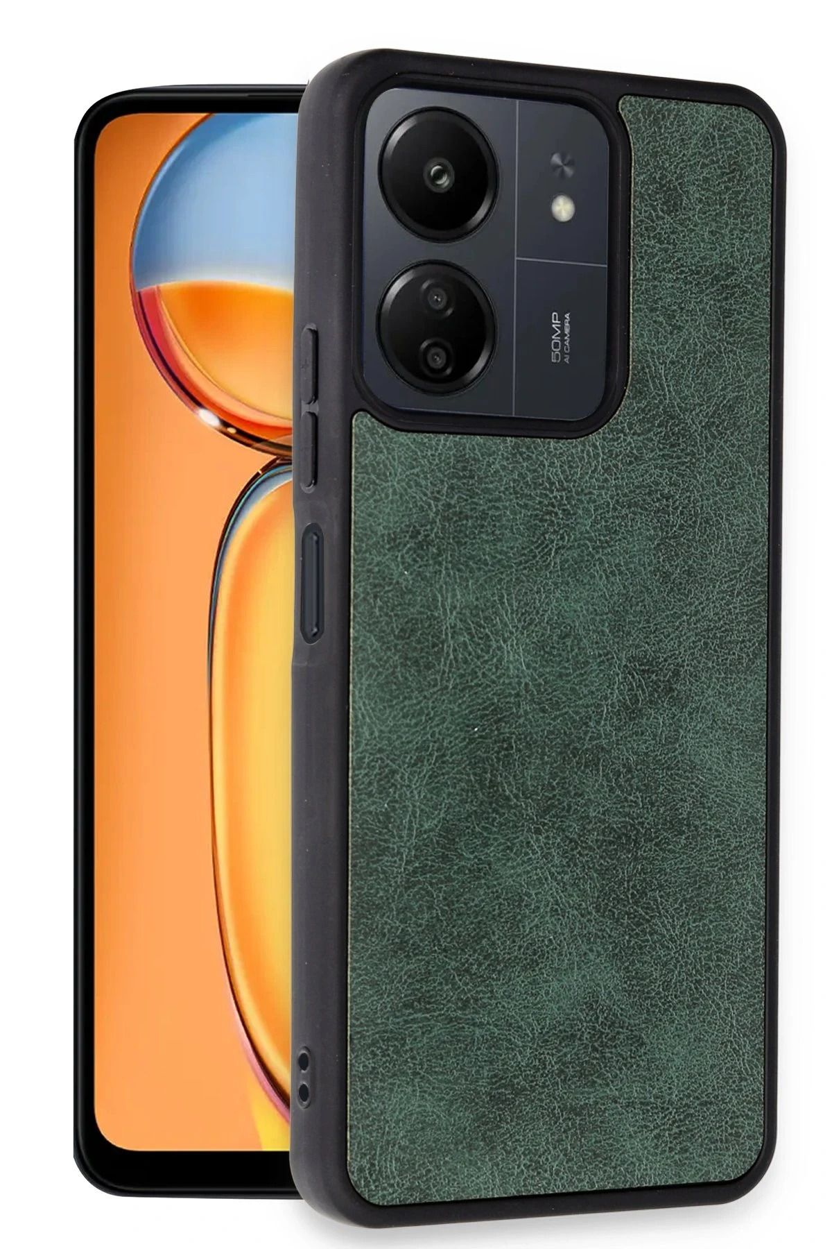 cepmoda REDMİ 13C & POCO C65 Telefon Kılıfı | Yerli, ince, Deri Kapak aR4Sv2 | KOYU YEŞİL