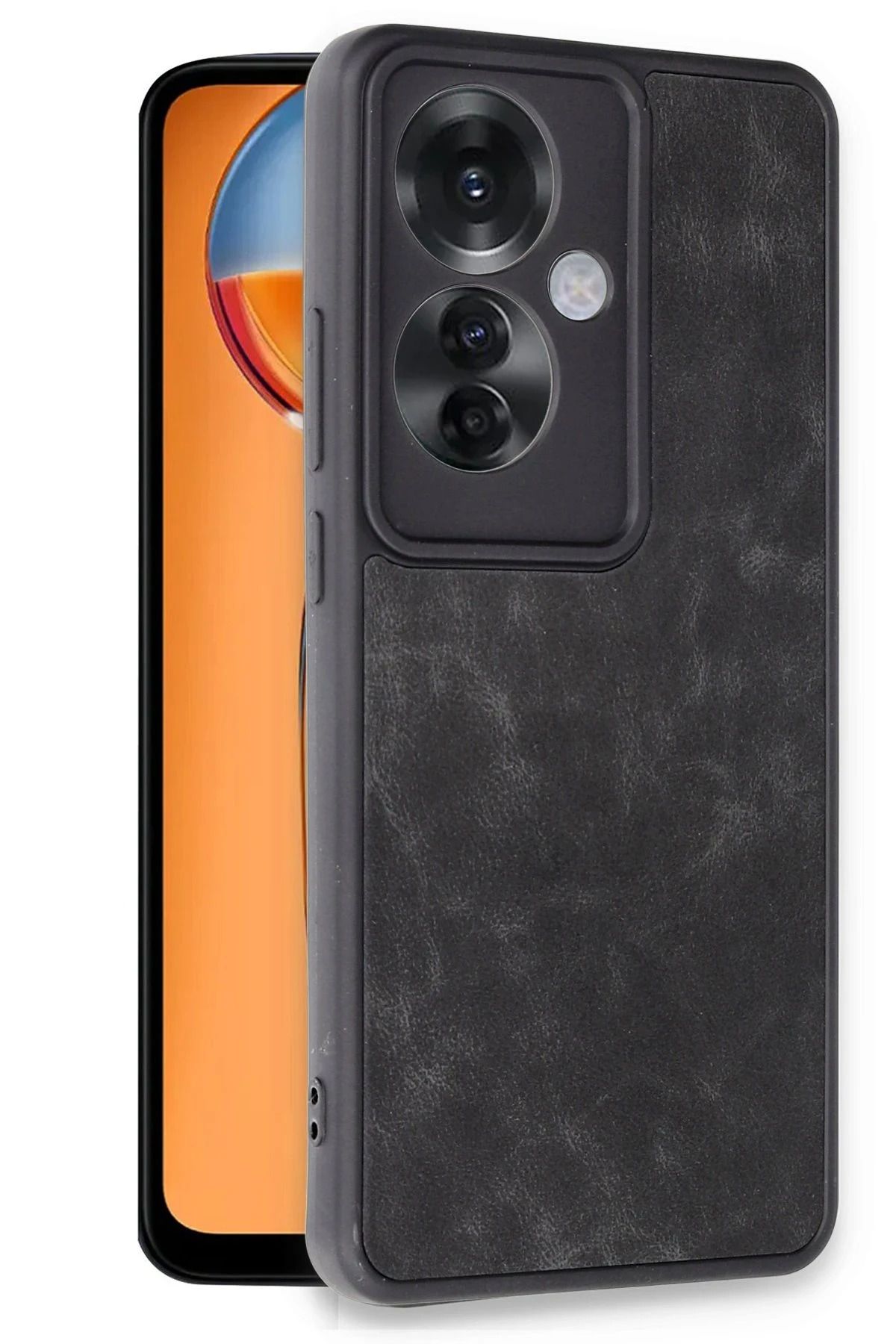 cepmoda Oppo RENO 11F (5G) - Premium Leather Kaplama Esnek Silikon/Kapak (Yerli/Deri/Esnek) - SİYAH