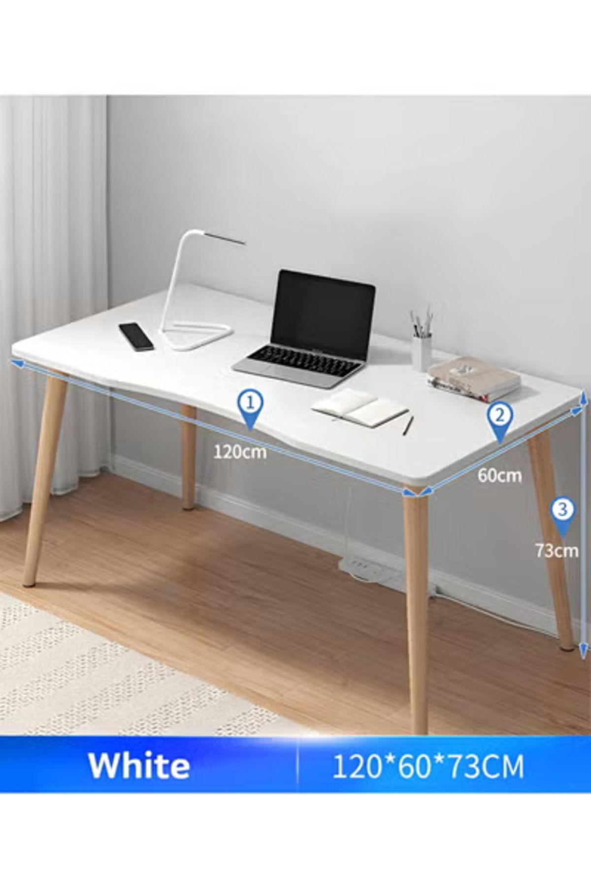 Taimi-Computer Desk, Study Writing Table, Gaming Desk Curved Edge Table Design 120x60x73cm - White 2