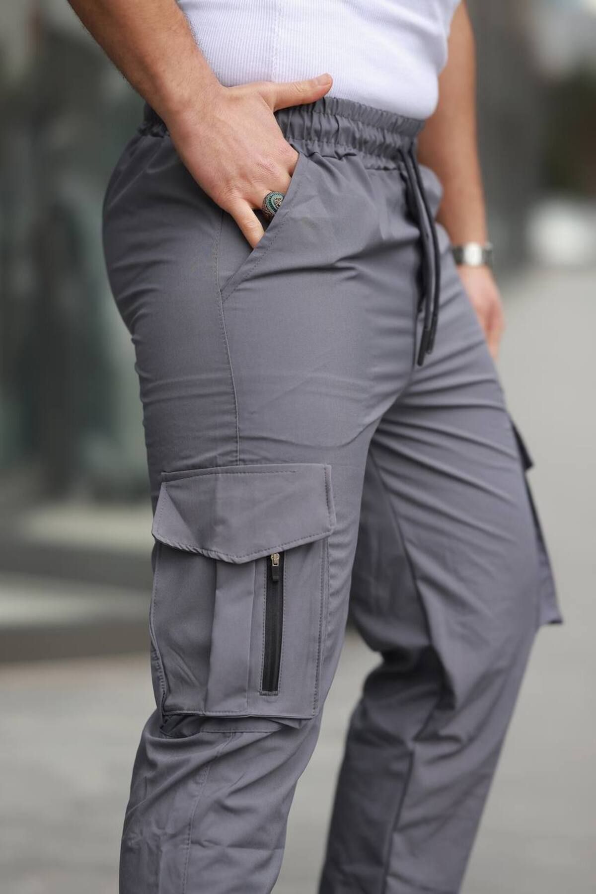 YONEZ MODA-Men's Comfortable Fit Colombia Fabric Cargo Pants with Side Pockets 3