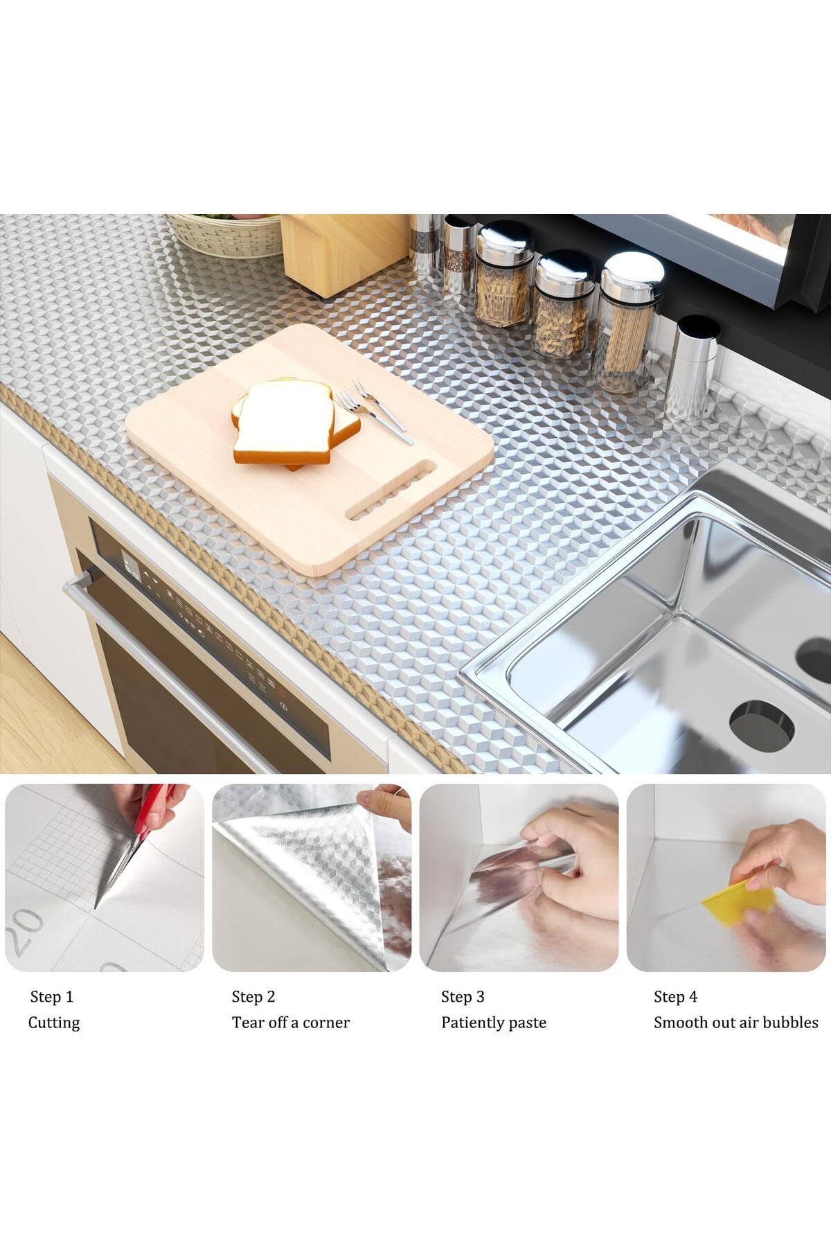 COOYA-Aluminum Foil Waterproof Paper Kitchen Stickers,40x1m,Heat-Resistant & Waterproof,Wear-Resistant 2