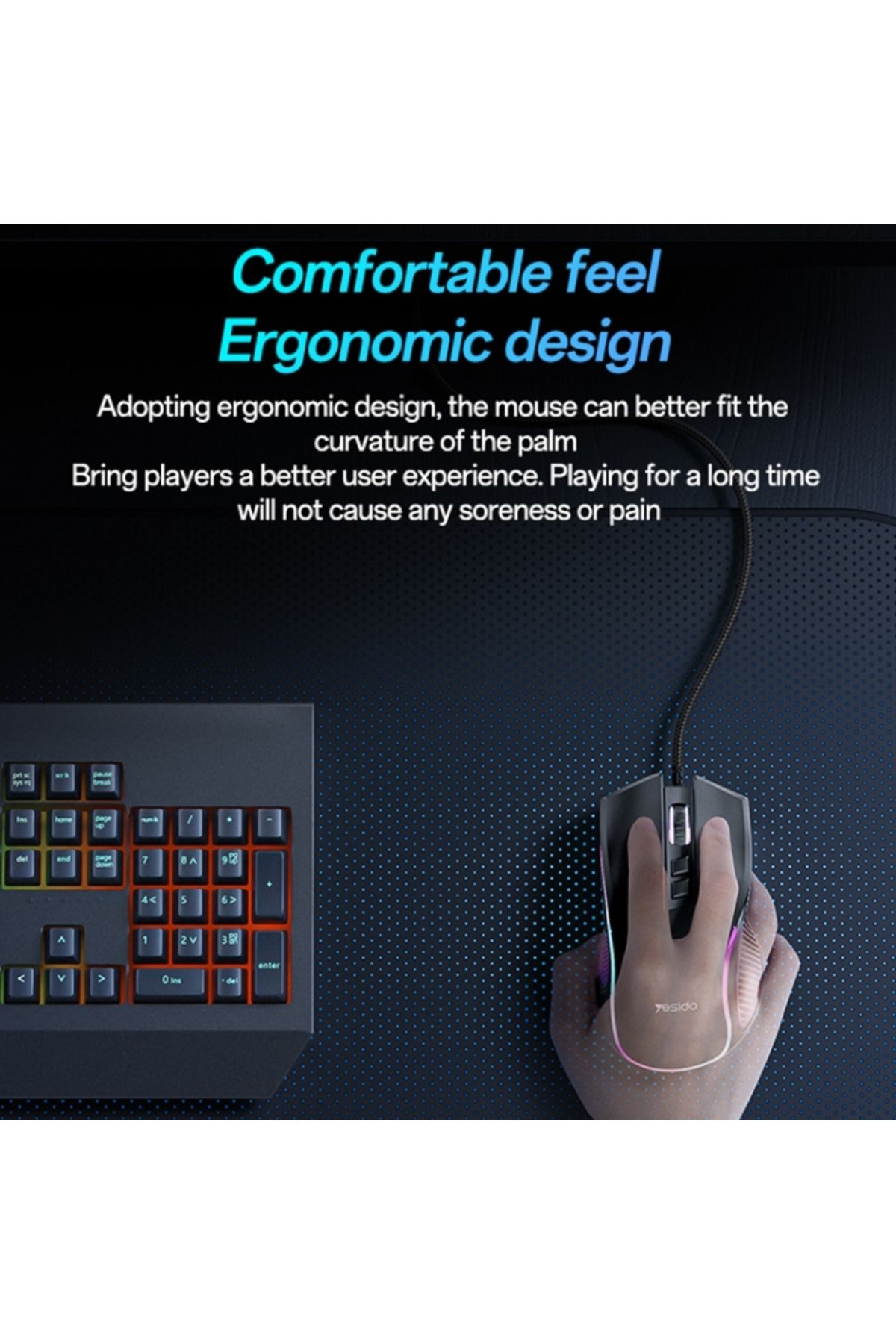 Yesido-ماوس سلكي KB20 USB بدقة 7200 نقطة في البوصة RGB (أسود) 5