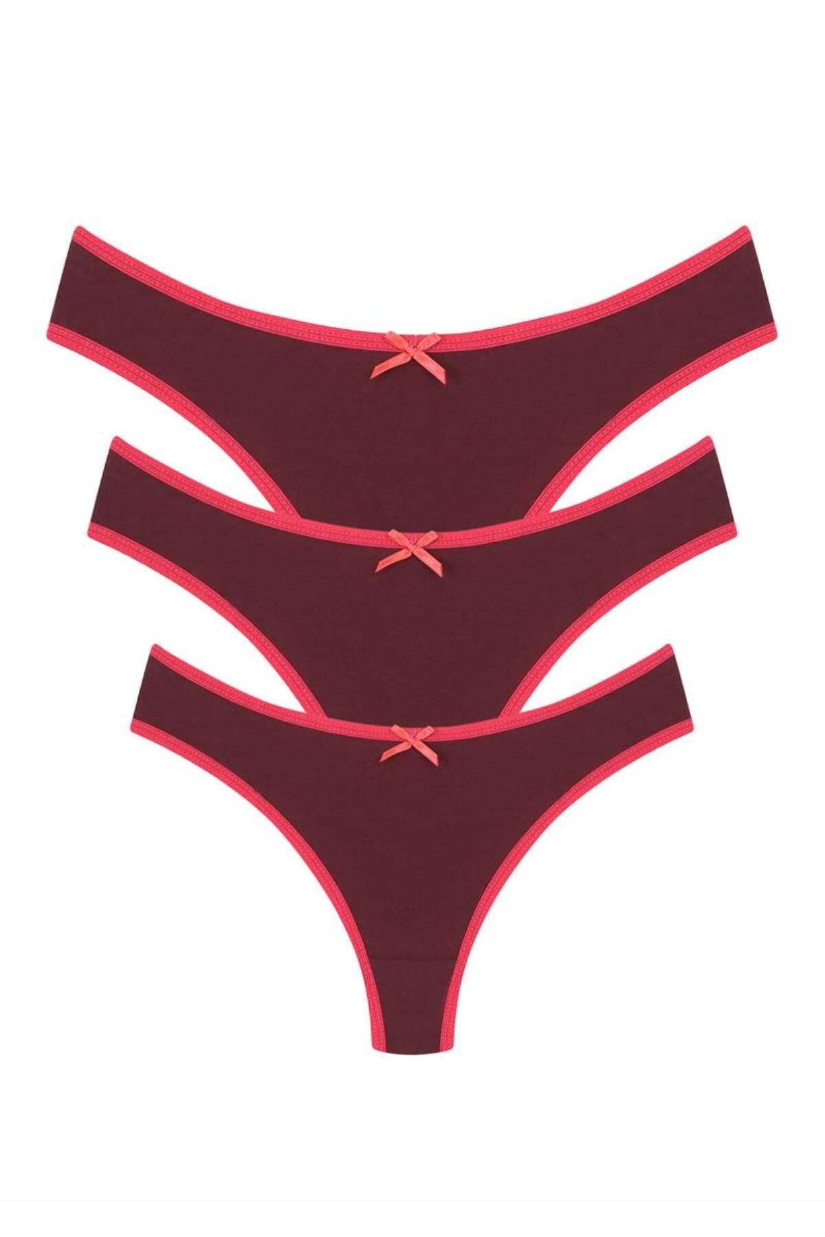 Celira Pamuklu 3lü Tanga Külot Bordo 40251