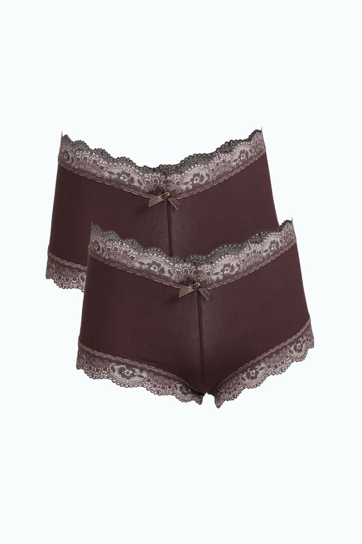 Celira Kadın Pamuklu 2li Boxer Kahve 40278