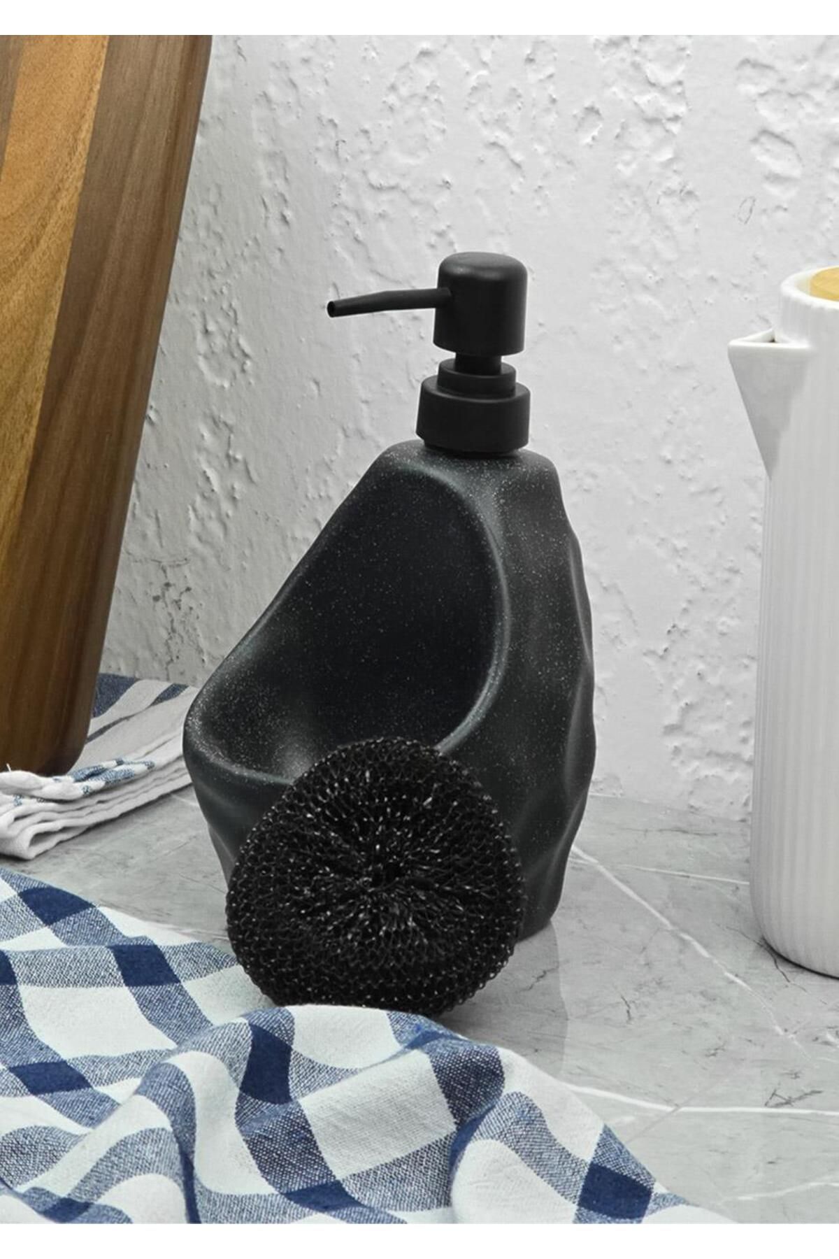 HomeTarz-Stone Patterned Liquid Soap Dispenser - Kitchen Soap Dispenser with Sponge Chamber - 700 ml - Pebble Pattern 2