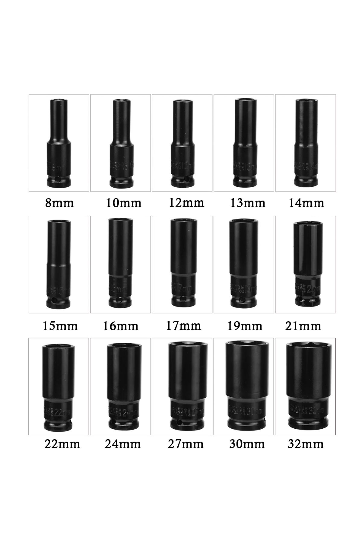 Generic-15PCS 1/2" Drive Deep Impact Socket Set CR-V Steel 8-32mm Metric Hex Sockets with Carry Case 5