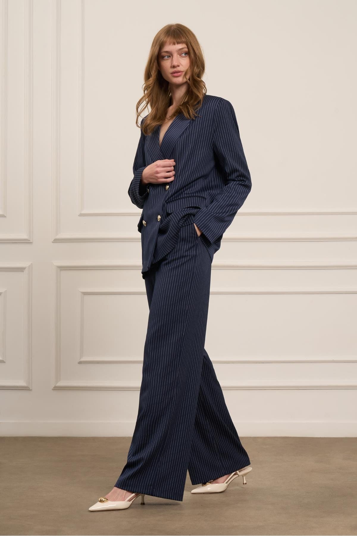 FTZ WOMEN-Women's Striped Suit - Navy Blue 31077 5