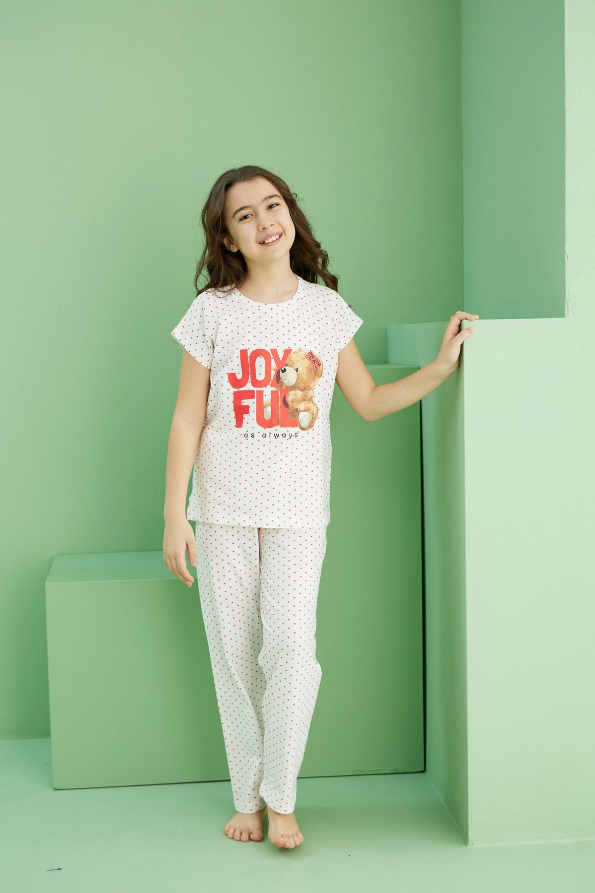 Siyah İnci-Ecru Patterned Cotton Crew Neck Knitted Pajama Set 25117080 4