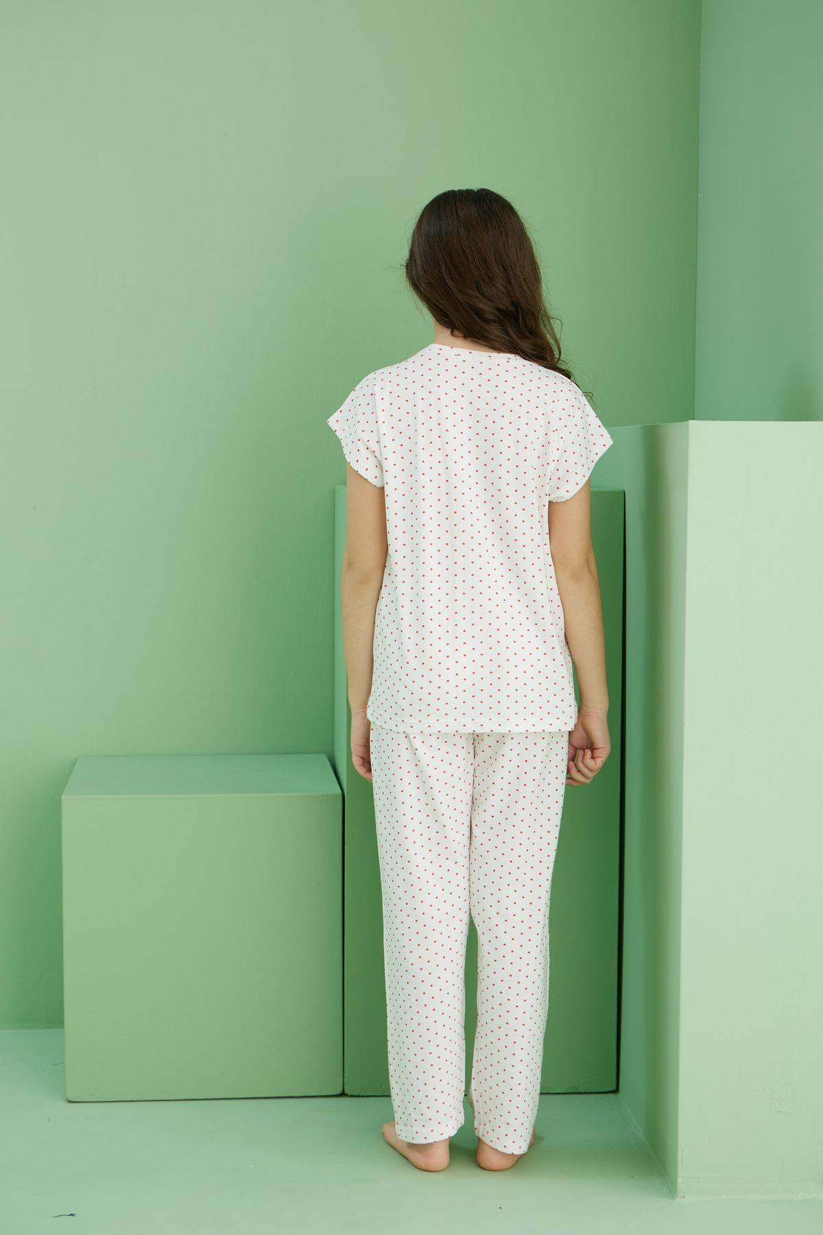 Siyah İnci-Ecru Patterned Cotton Crew Neck Knitted Pajama Set 25117080 5