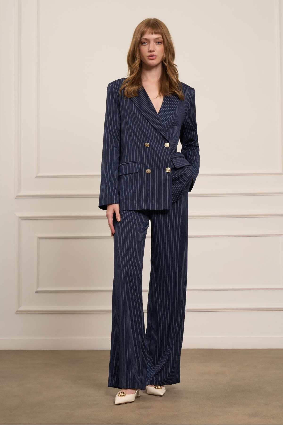 FTZ WOMEN-Women's Striped Suit - Navy Blue 31077 1