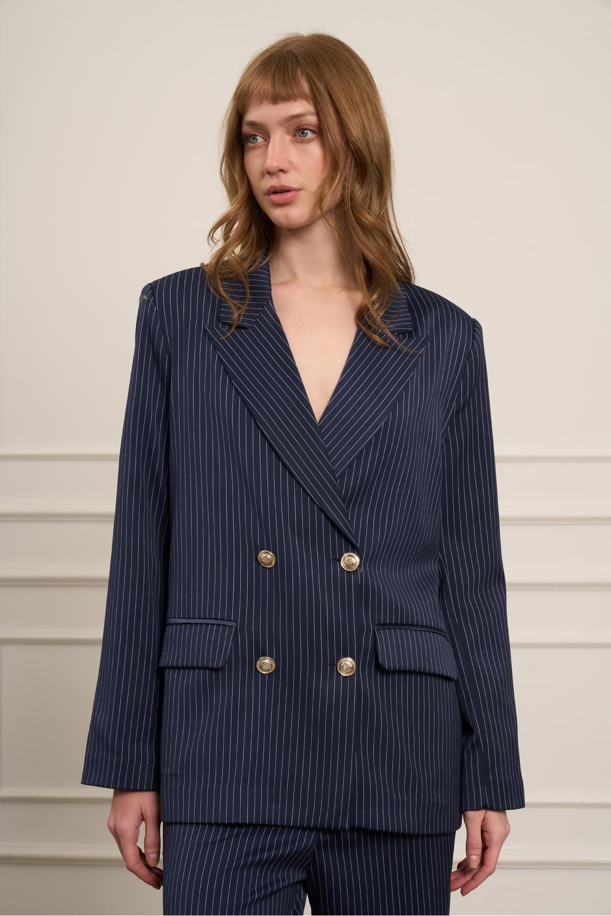 FTZ WOMEN-Women's Striped Suit - Navy Blue 31077 4