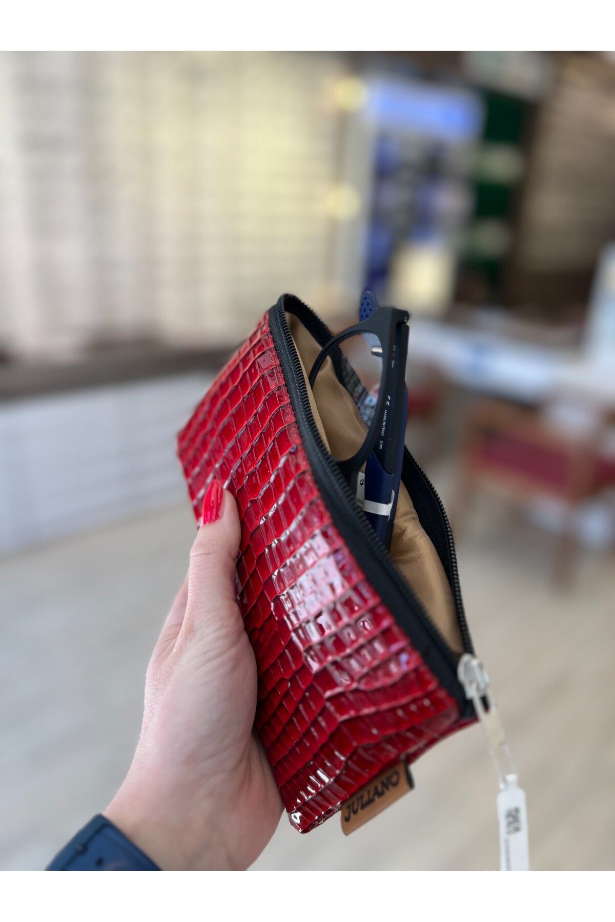 JULIANO-Special Design Red Zippered Glasses Case - Bag 3