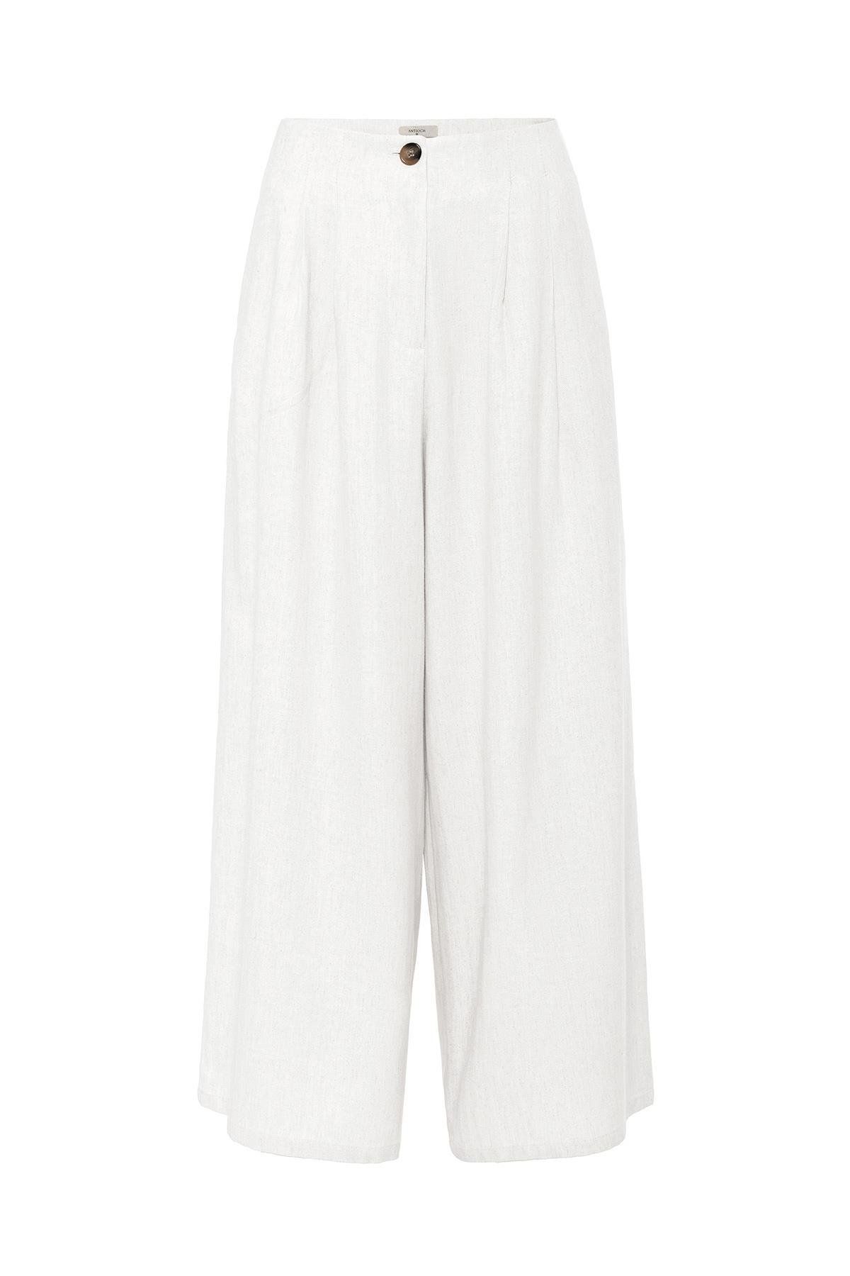 Antioch-White Linen Blended Women's Culotte Trousers 5