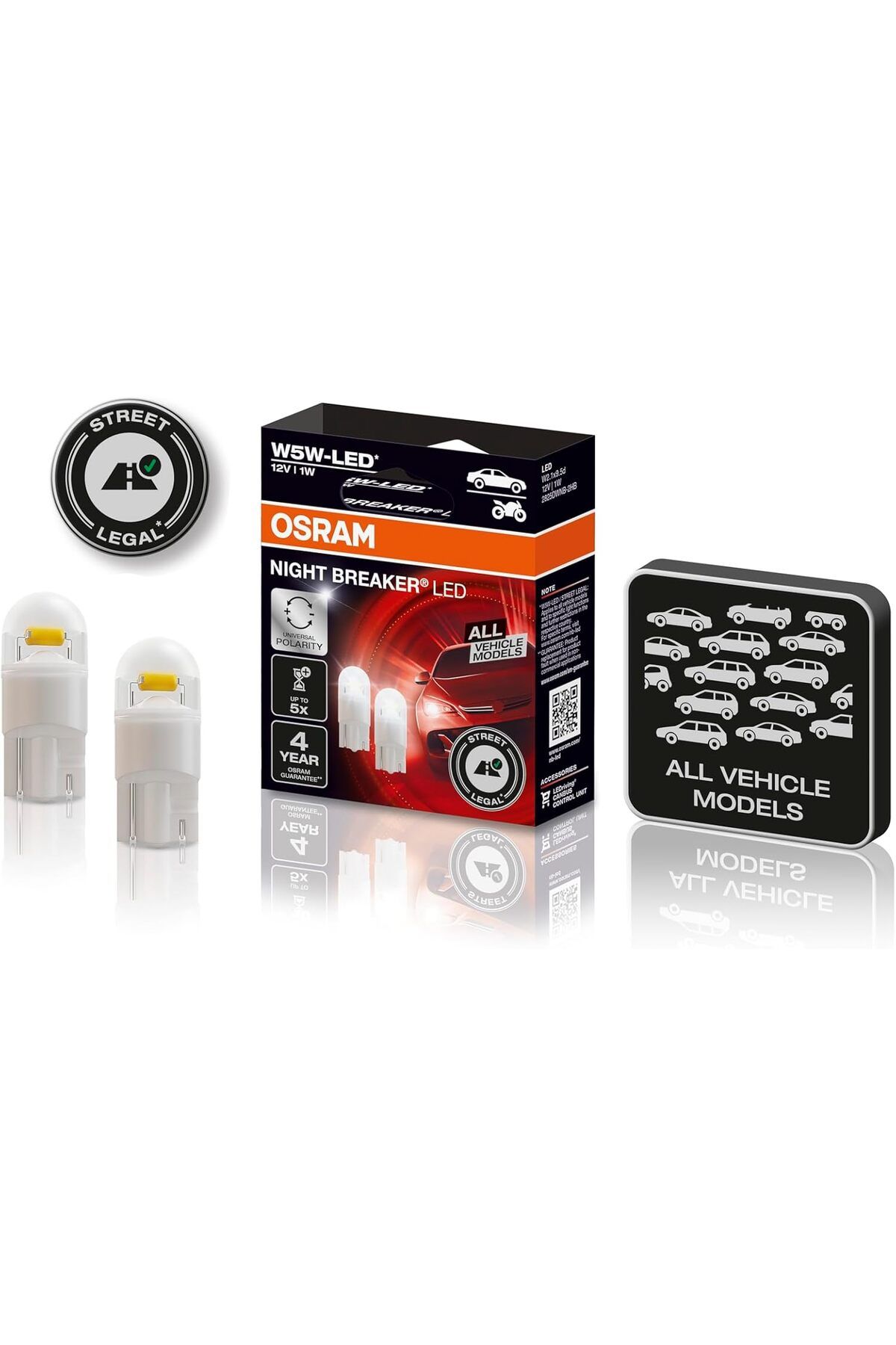 T10 W5W LED Night Breaker Plaka Park İçmekan Ampulü, 12V 1W, 2'li Paket,