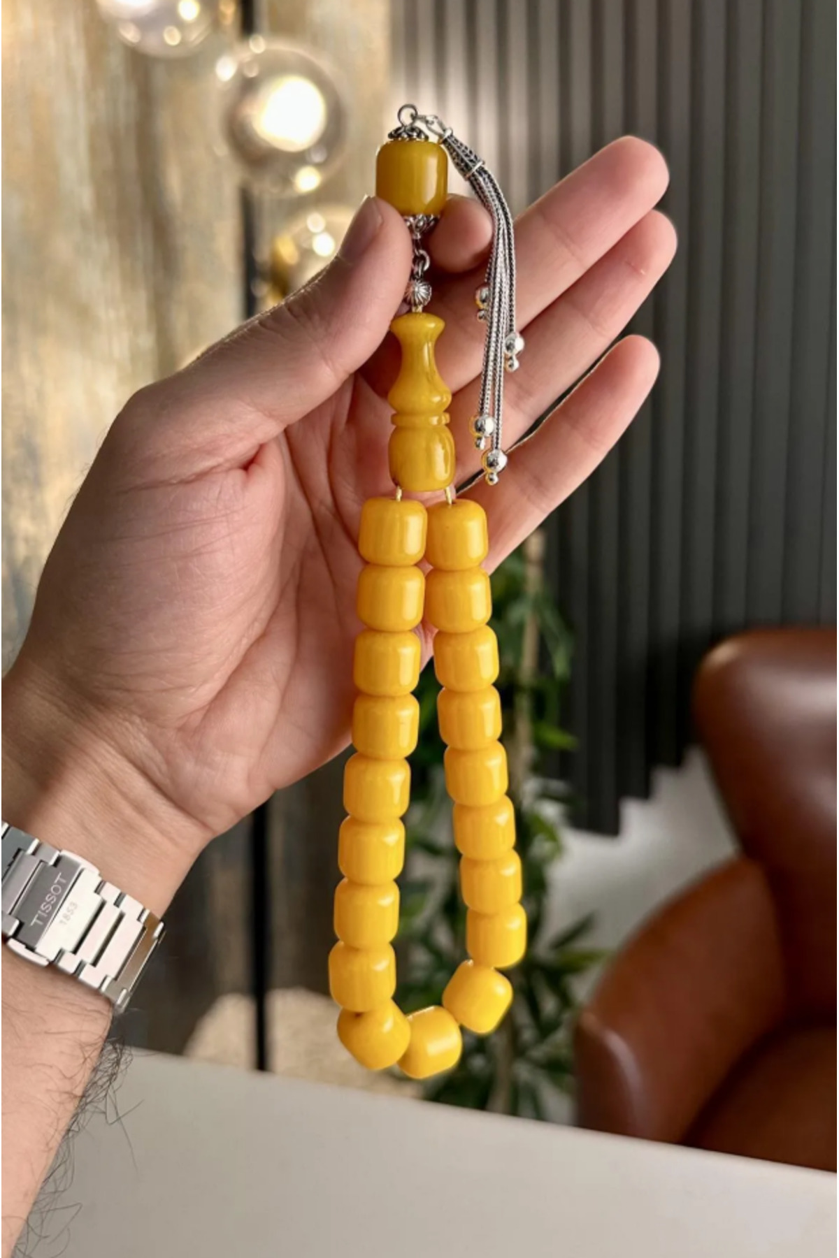 dergah tesbih-Efe Mascot Yellow Wrist Length Squeezing Rosary 3