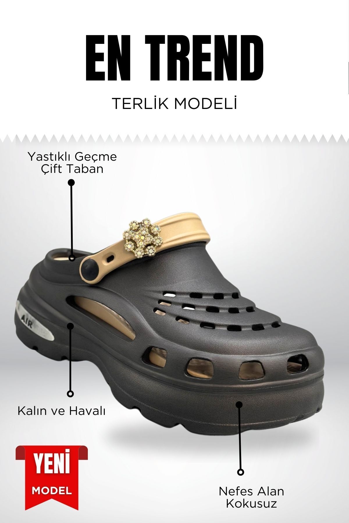 Moda Anna Yüksek Çift Taban Taşlı Deniz Havuz Sabo Doktor Hemşire Hastane Günlük Kadın Terlik Siyah Vizon