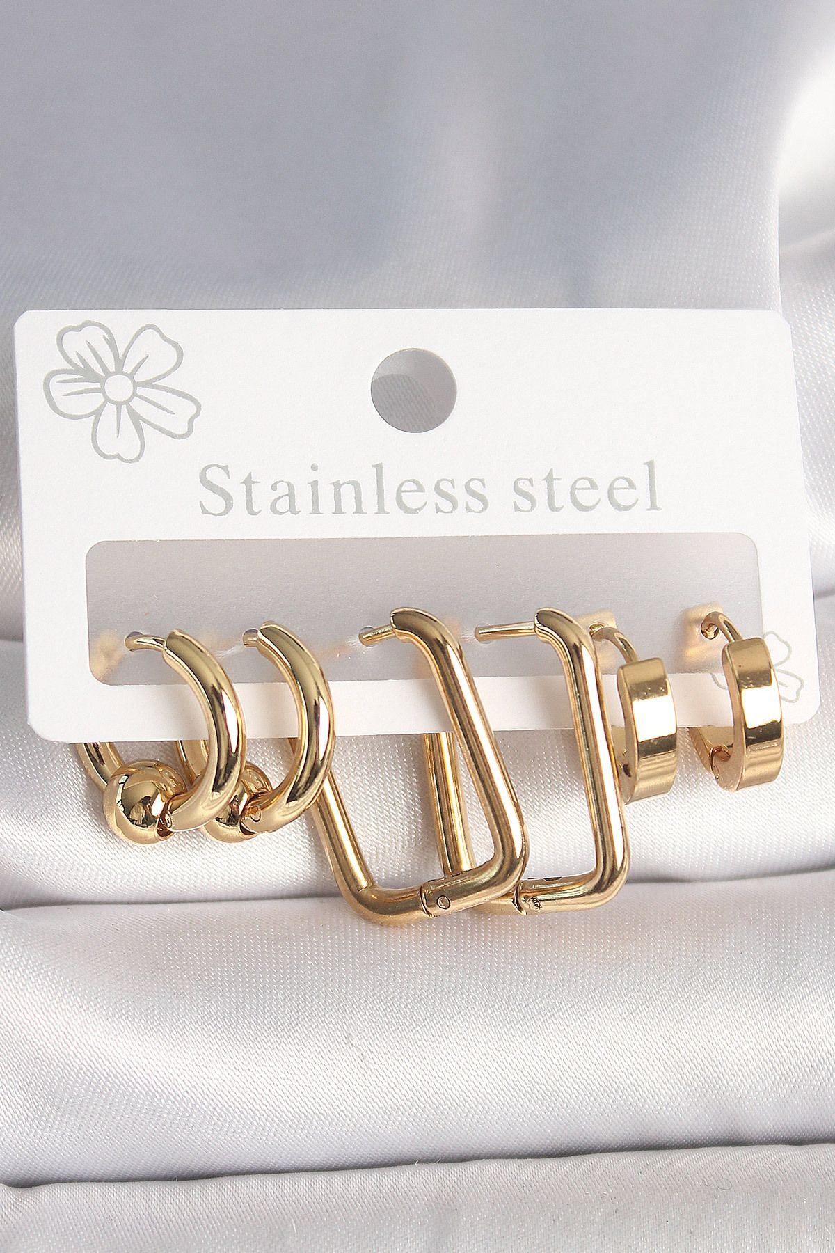 O-KRC 316L Çelik Gold Renk Halka Kare Model Kadın Küpe Seti - TJ-BKP10385