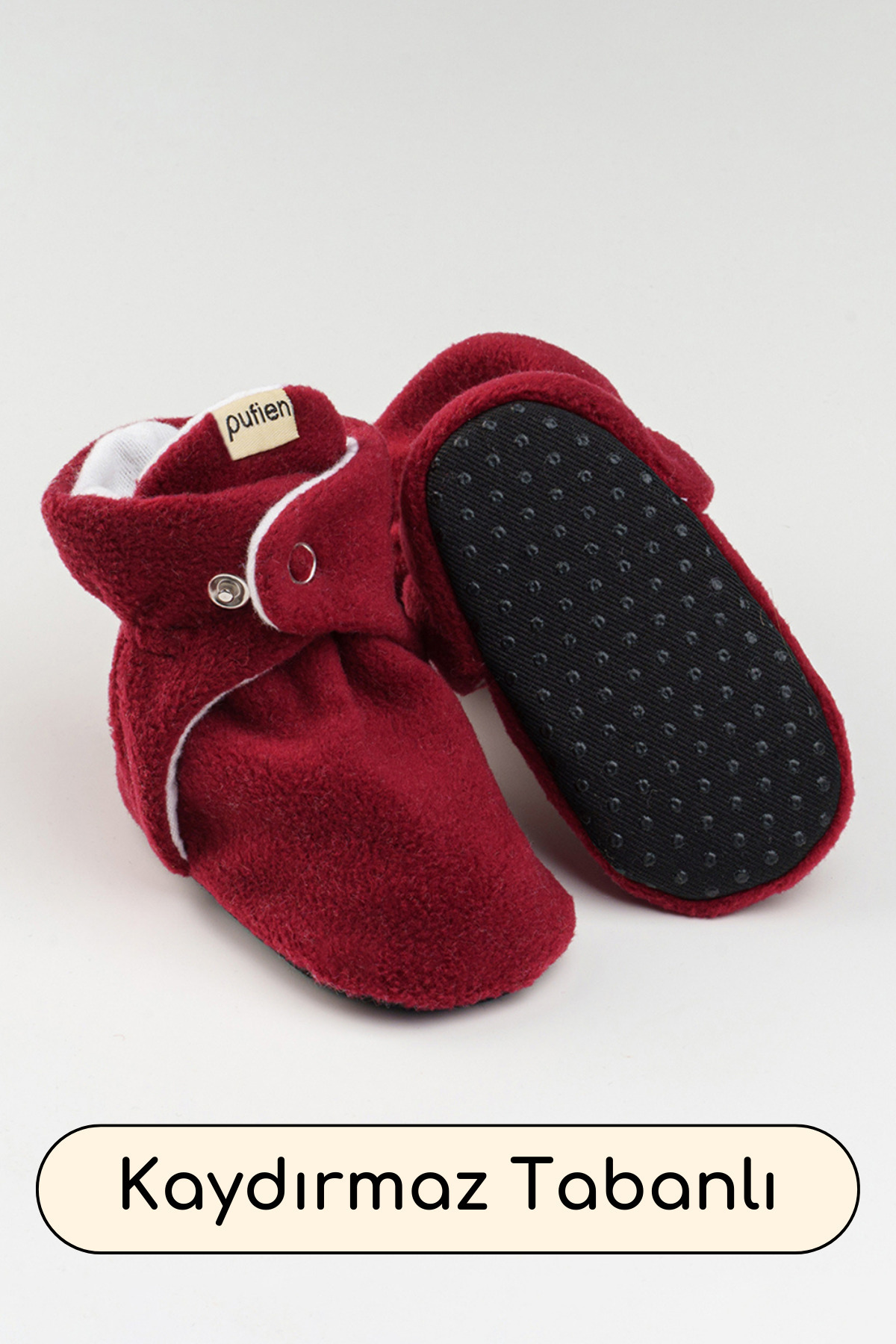 pufien Organik Pamuk Astarlı, Bebek İlk Adım Ayakkabısı, Kaydırmaz Taban, Bebek Pandufu, Kırmızı Patik fotoğrafı 3 (önizleme)