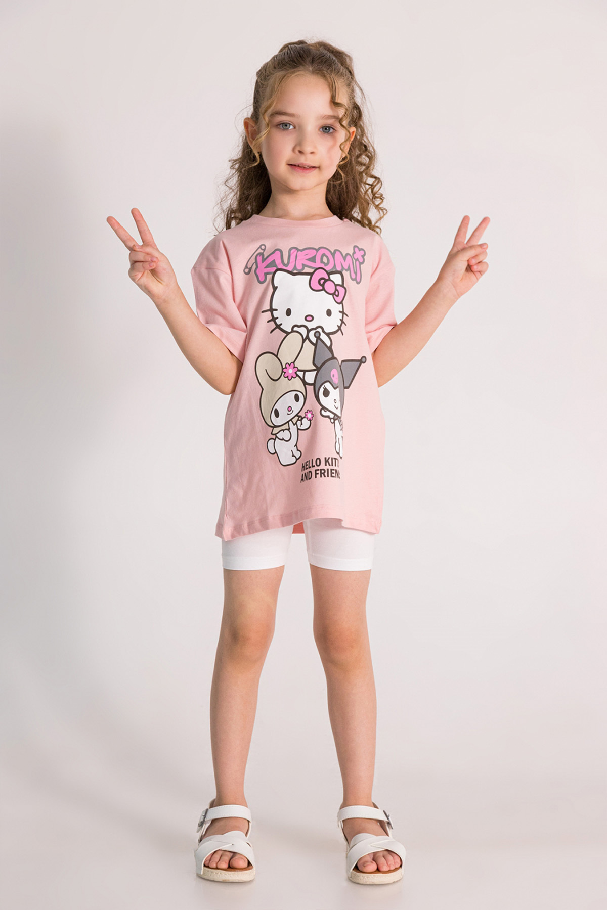 DMB BOYS & GIRLS Hello Kitty ve Kuromi Baskılı Kısa Kollu Rahat Kalıp Pamuklu Kız Çocuk T-shirt fotoğrafı 3 (önizleme)