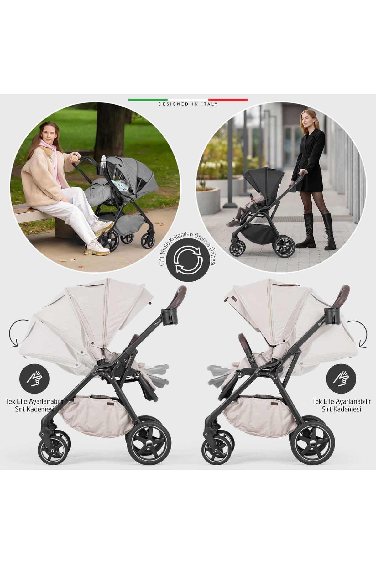 Elele Hera Çift Yönlü Bebek Arabası Silver Siyah fotoğrafı 6 (önizleme)