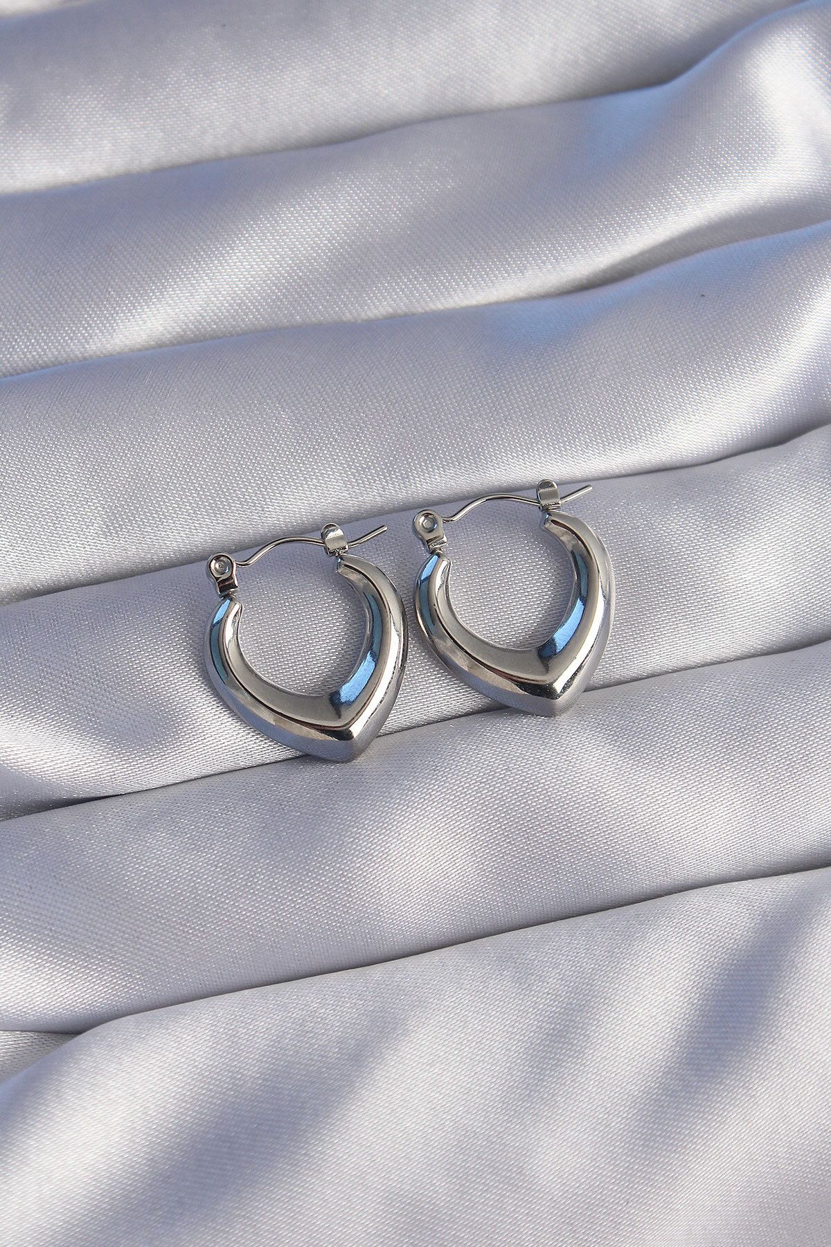 LovelymCo 316L Çelik Gümüş Renk İçi Oval Tasarımlı Küpe - Lisinya