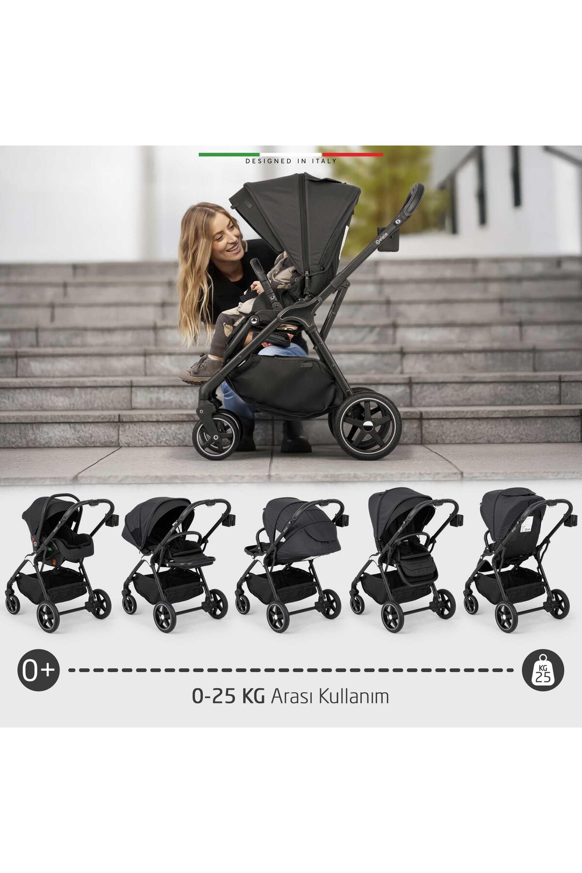 Elele Hera Çift Yönlü Bebek Arabası Silver Siyah fotoğrafı 2 (önizleme)