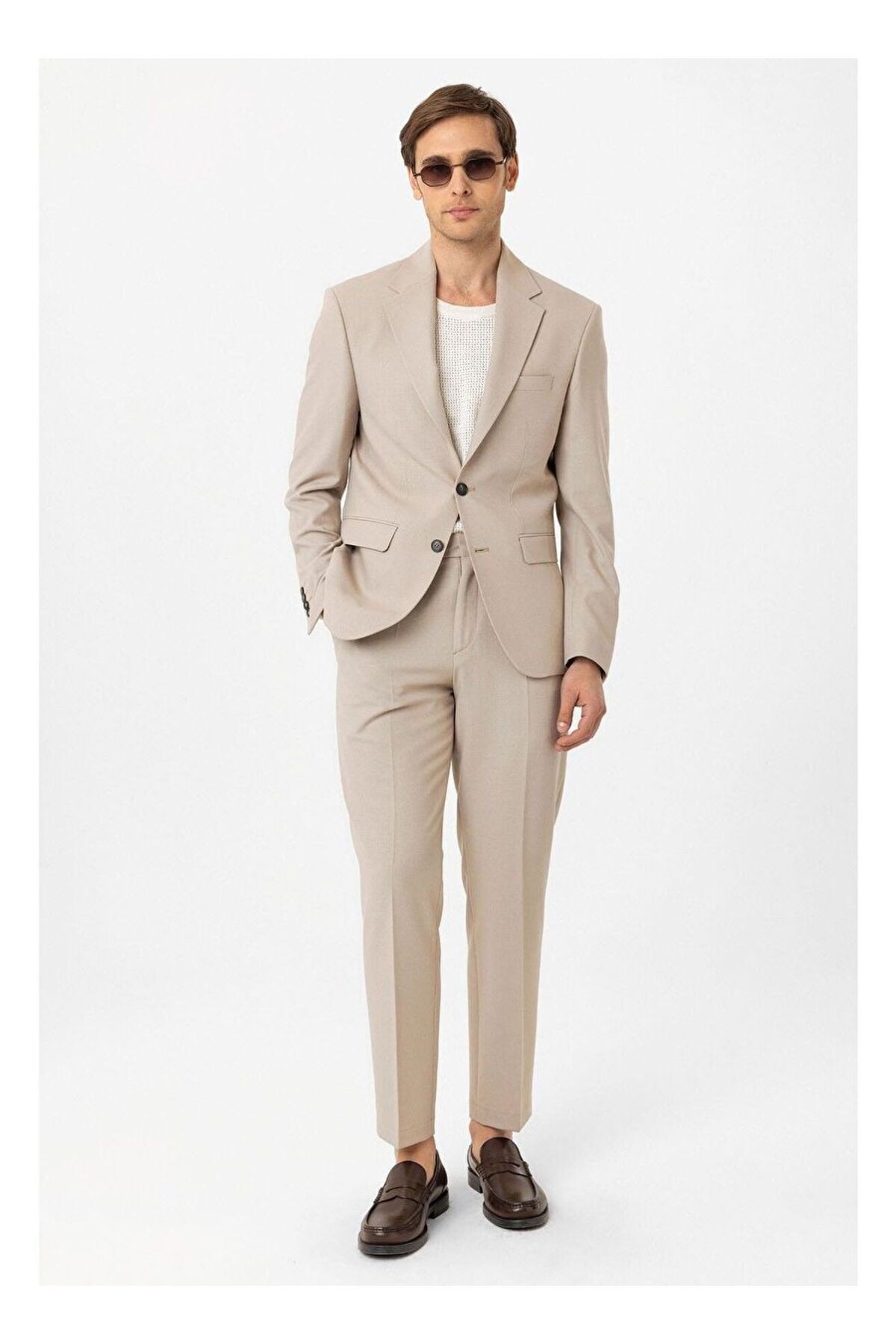 Antioch Bej Slim Fit Klasik Erkek Takım