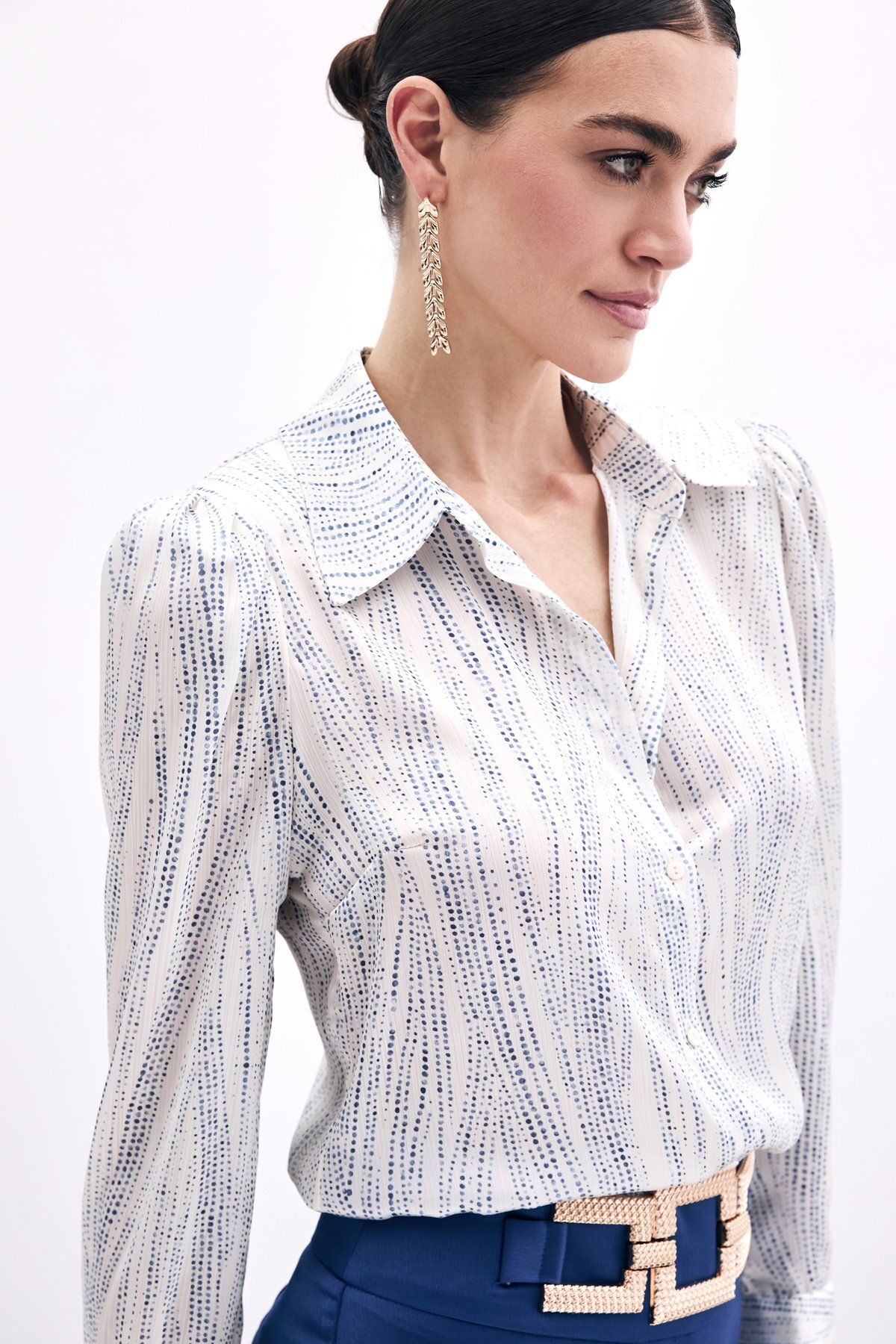 Sateen-قميص بأكمام واسعة - إكرو-أزرق 5